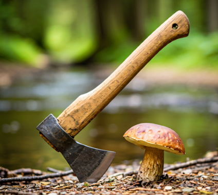 psychedelic mushroom with axe